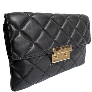 Michael Kors Black Quilted Leather Clutch/Shoulder Bag